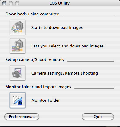 Startup Screen for EOS Capture